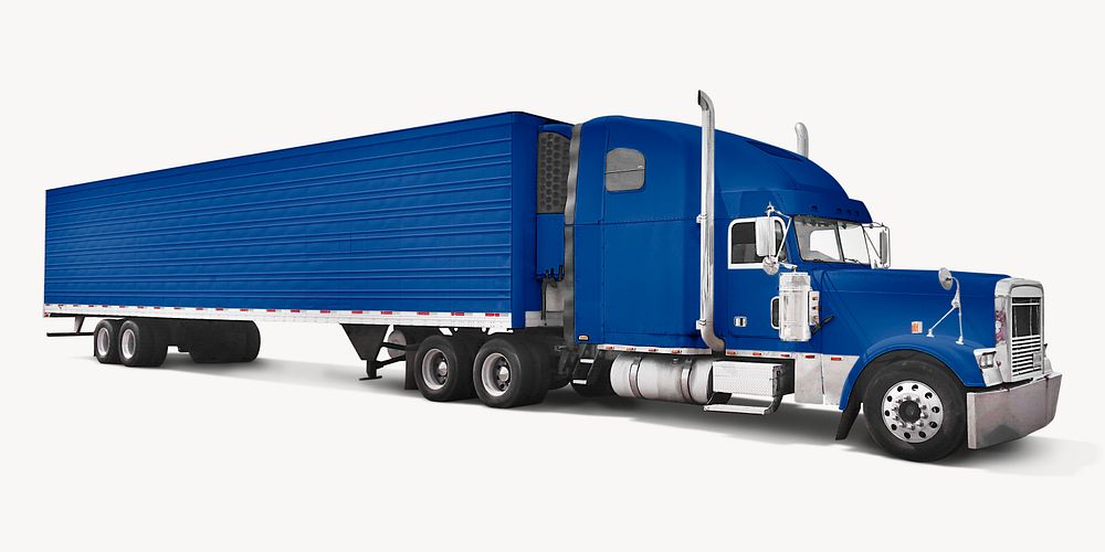 Blue truck, transport vehicle isolated image