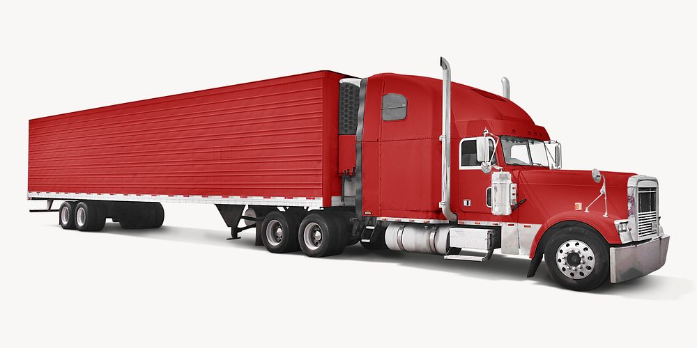 Red truck, transport vehicle isolated image