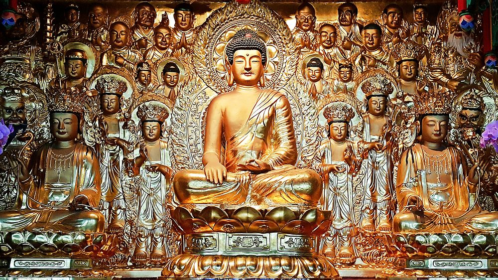Free Buddha mural photo, public domain religion CC0 image.