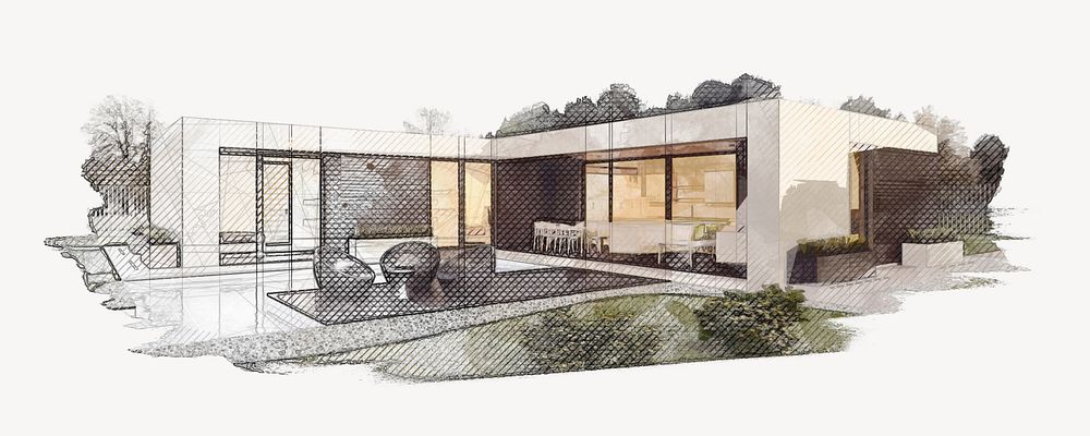 Modern home design collage element psd