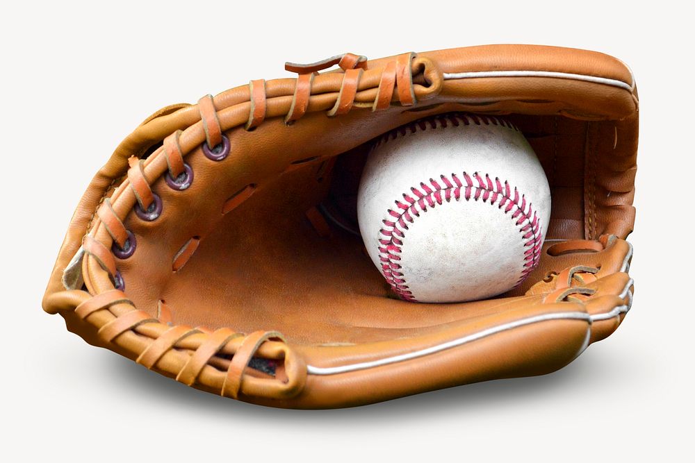 Baseball glove sticker, sports equipment isolated image psd