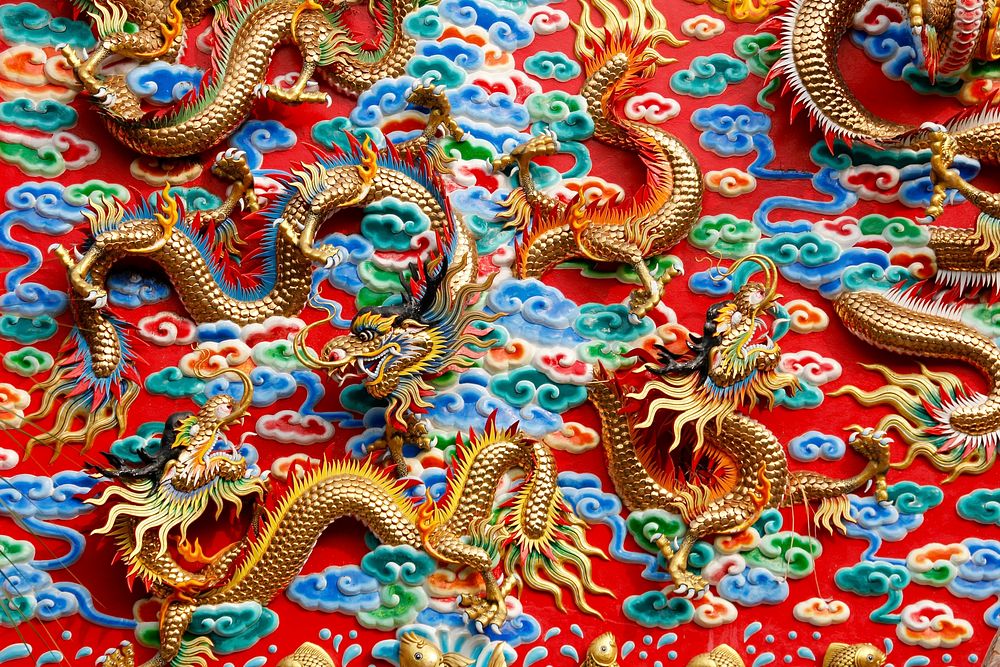 Free Thai dragon temple art image, public domain traveling CC0 photo.