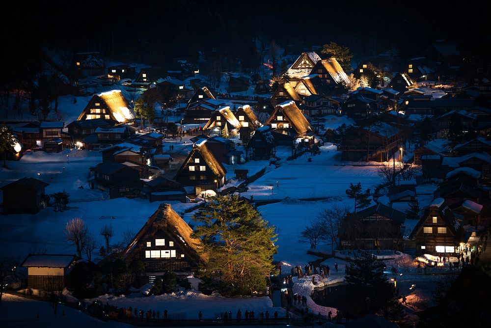 Free Japanese village in snow image, public domain winter CC0 photo.