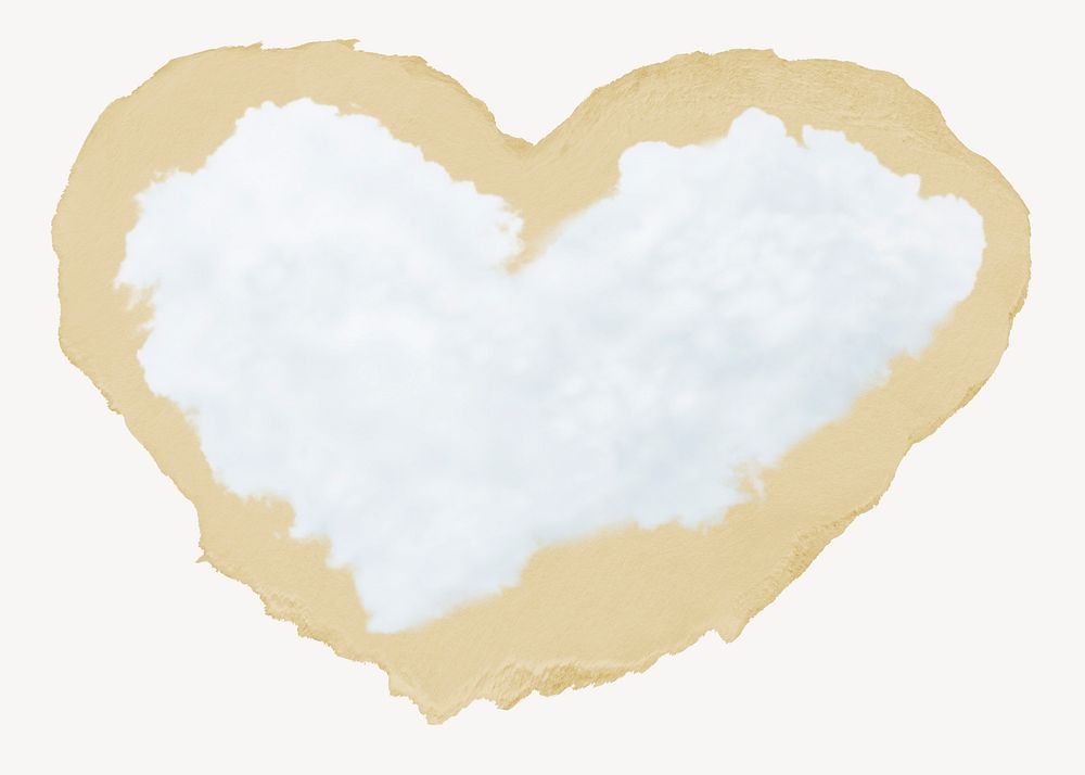 Cloud heart shape, fluffy design on torn paper