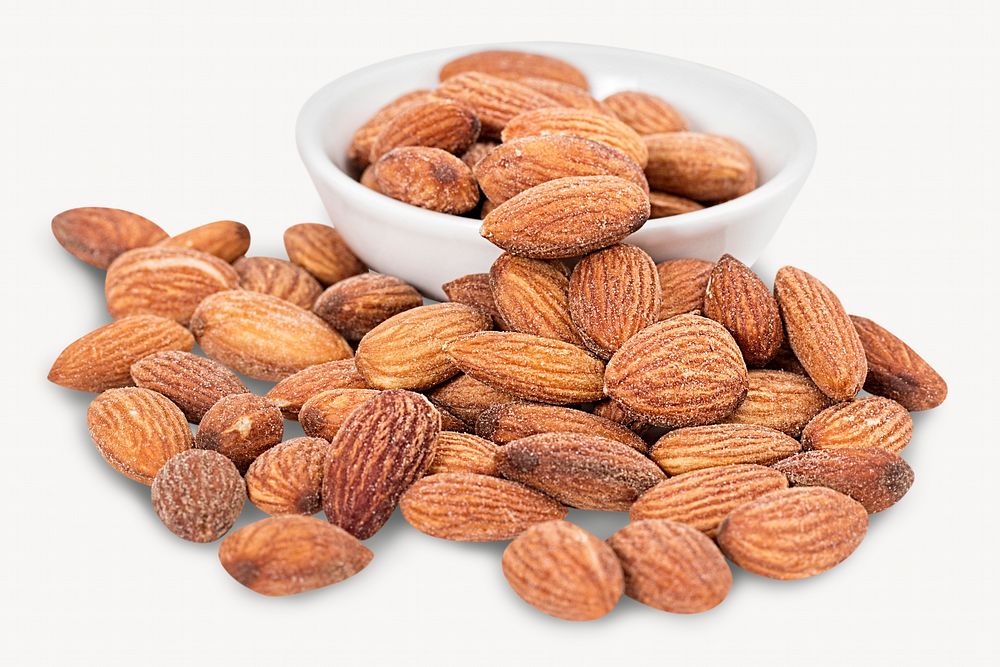 Organic almonds, healthy snacks isolated image