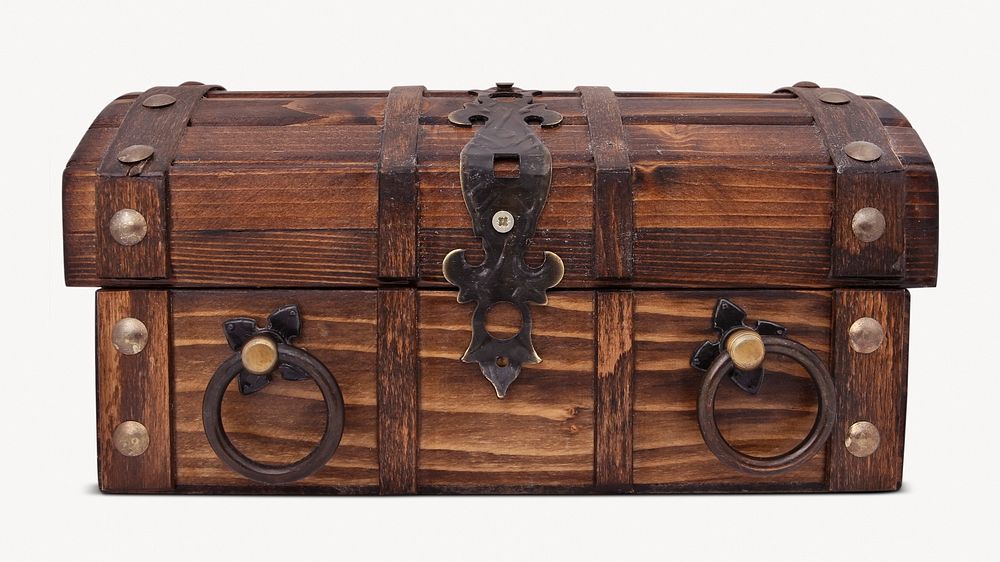 Wooden trunk, vintage object isolated image