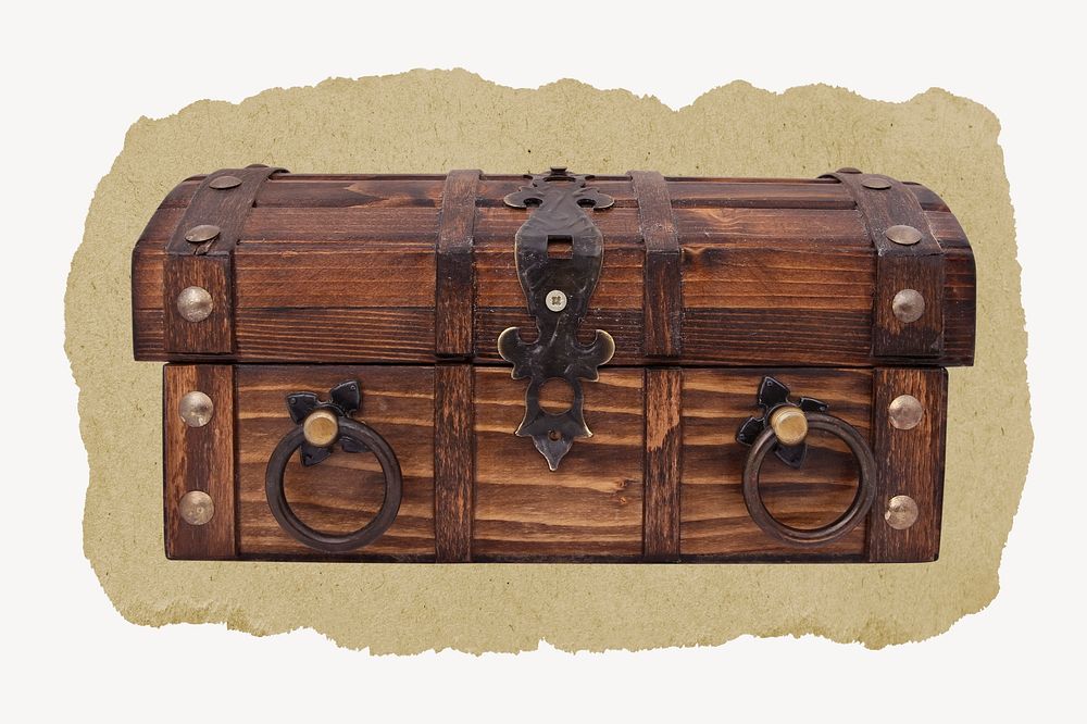 Wooden trunk, ripped paper collage element