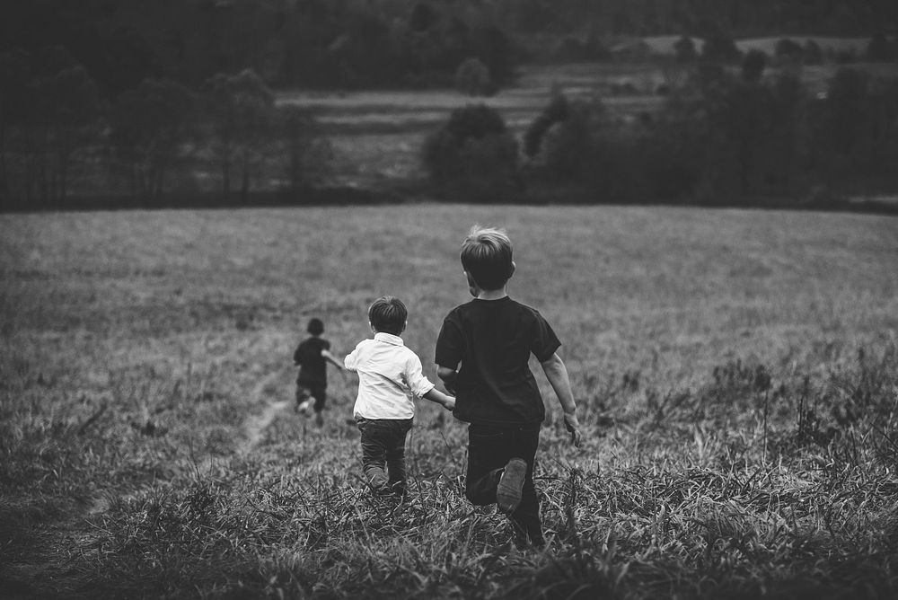 Free kids running in field image, public domain childhood CC0 photo.