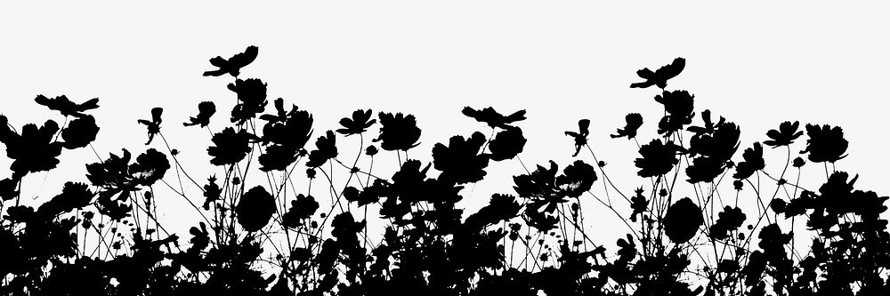 Black flower silhouette border, floral graphic psd