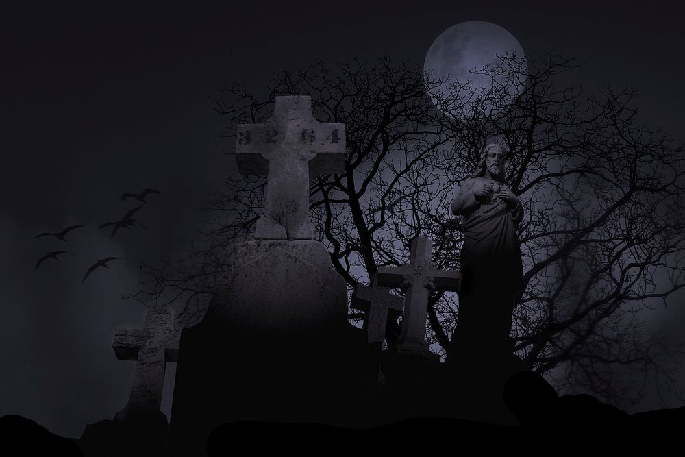 Free dark graveyard image, public domain Halloween CC0 photo.