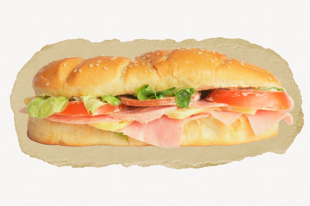 Sandwich, fast food on torn paper