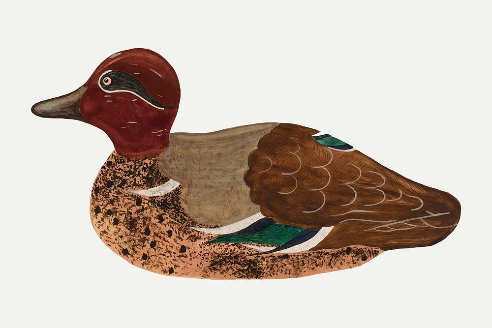 Vintage decoy duck illustration vector, remixed from the artwork by Rose Campbell-Gerke