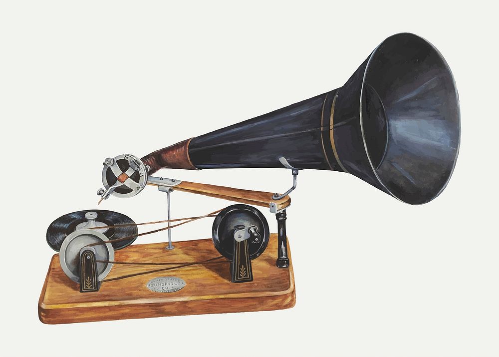 Vintage gramophone illustration vector, remixed from the artwork by Charles Bowman