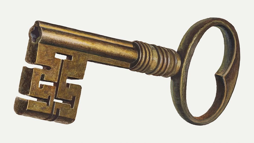 Vintage brass key illustration vector, remixed from the artwork by D.J. Grant