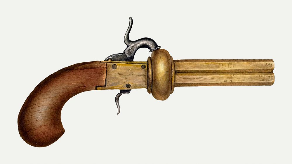 Vintage revolver gun vector illustration, remixed from the artwork by Rose Campbell-Gerke