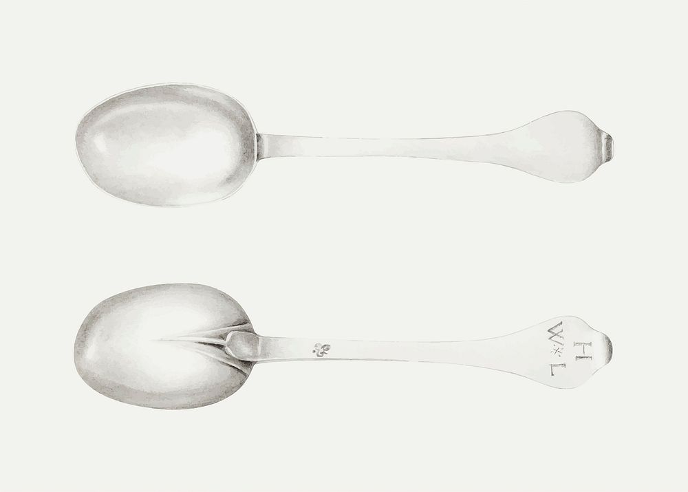 Vintage silver spoon vector illustration, remixed from the artwork by Charlotte Winter