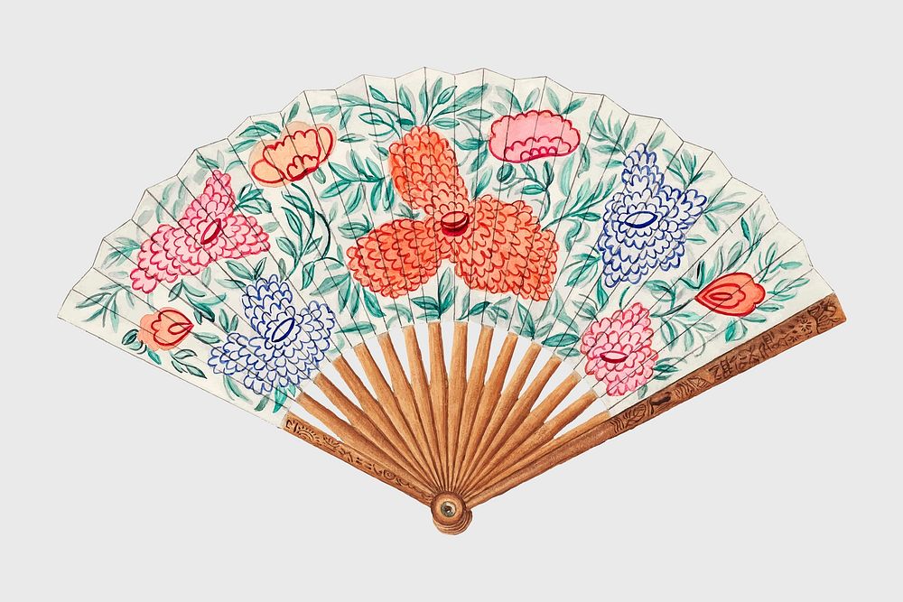 Antique silk fan vector design element, remixed from artwork by Vincent Burzy