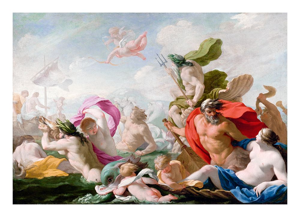 Greek gods art print, marine gods, remixed from the artwork of Eustache Le Sueur