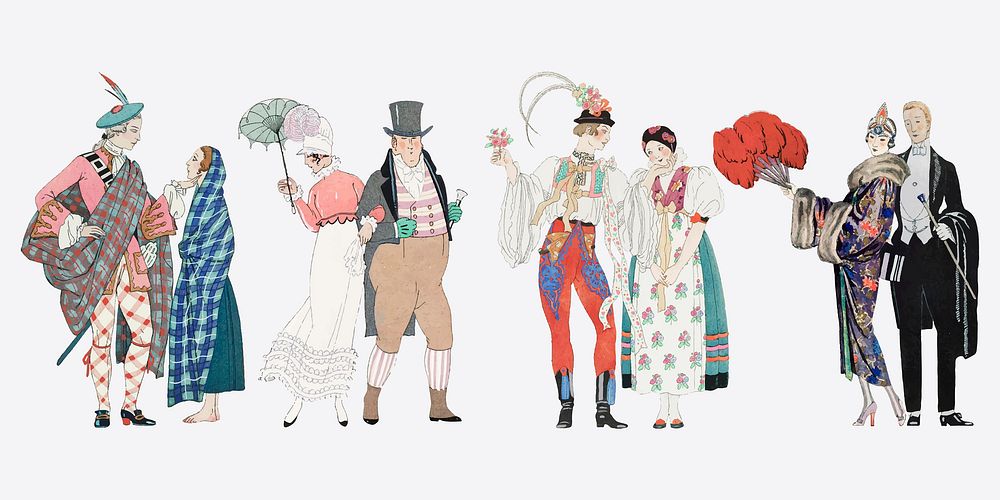 Traditional Parisian fashion vector set, remix from artworks by George Barbier