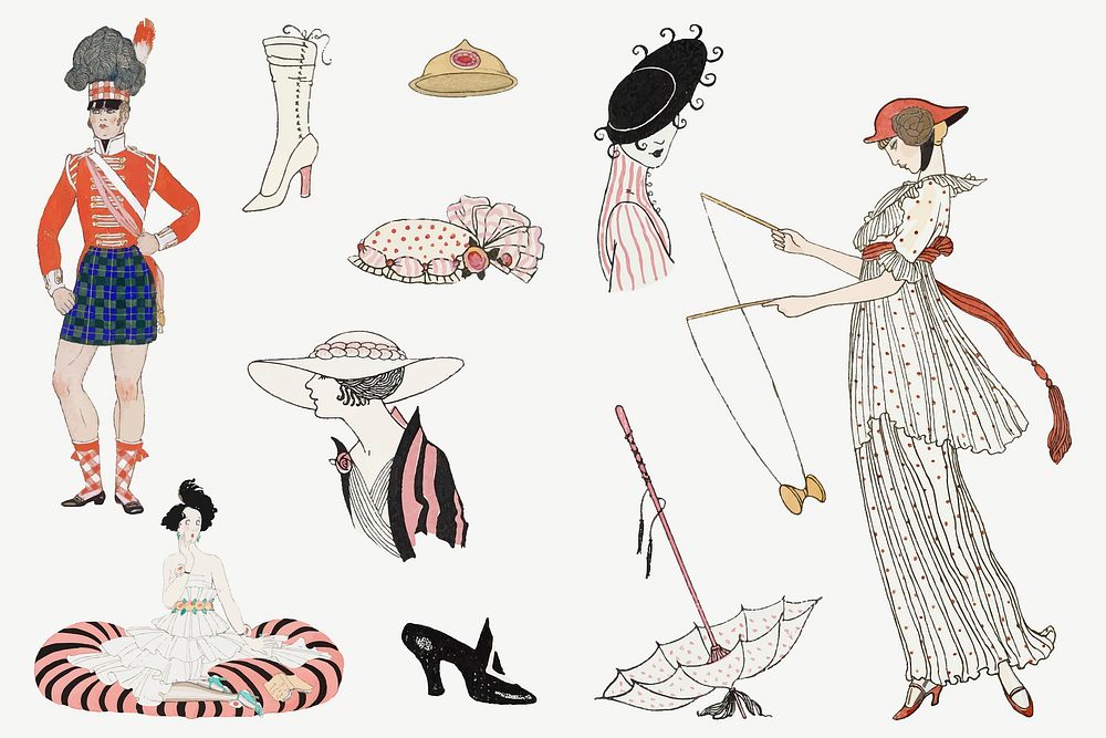 1920s women's fashion vector set, remix from artworks by George Barbier