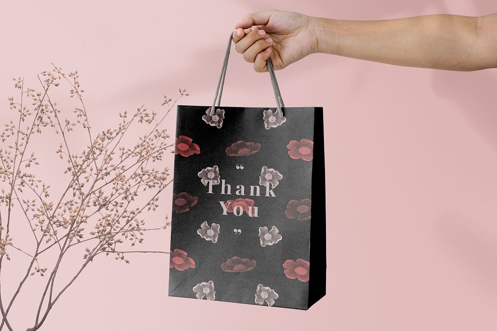 Black floral pattern shopping bag, remix from artworks by Zhang Ruoai