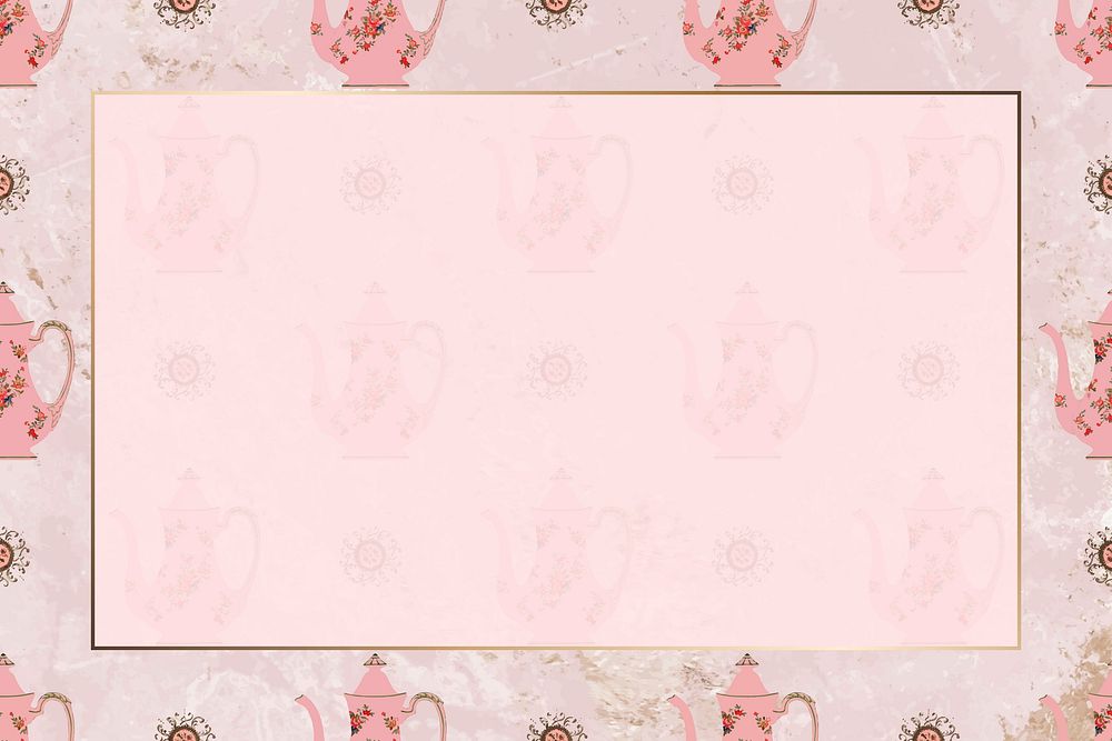 Vintage gold frame vector on pink jug pattern background, remixed from Noritake factory china porcelain tableware design