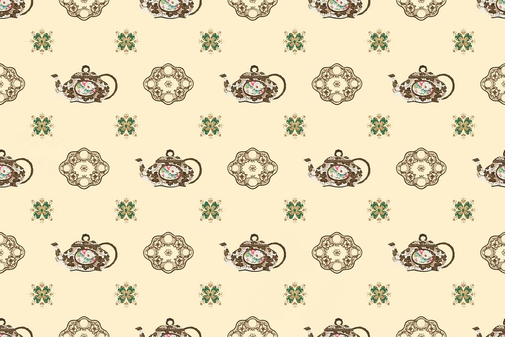 Vintage teapot pattern vector background, remixed from Noritake factory tableware design