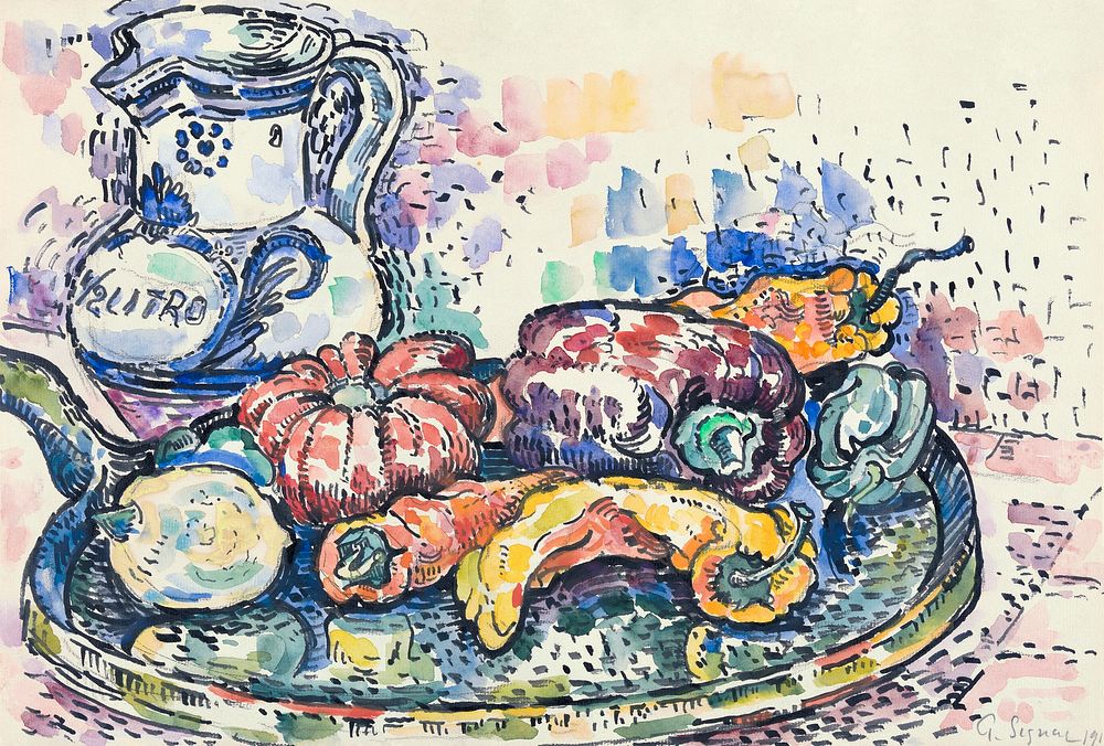 Still Life with Jug (1919) painting in high resolution by Paul Signac. Original from The MET Museum. Digitally enhanced by…
