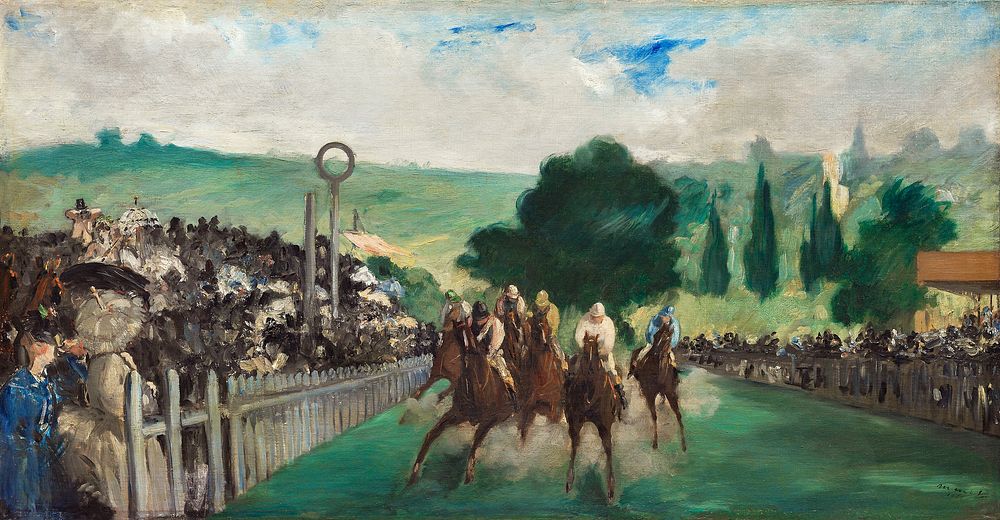 The Races at Longchamp (1866) painting in high resolution by &Eacute;douard Manet. Original from The Art Institute of…