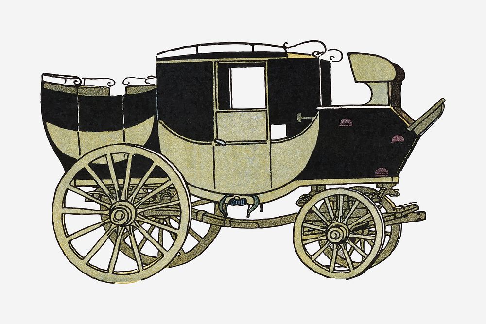 Vintage horse carriage vector art print, remixed from artworks by Edward Penfield