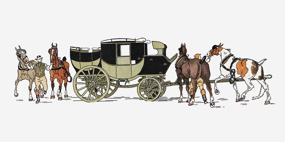 Vintage horse carriage vector art print, remixed from artworks by Edward Penfield