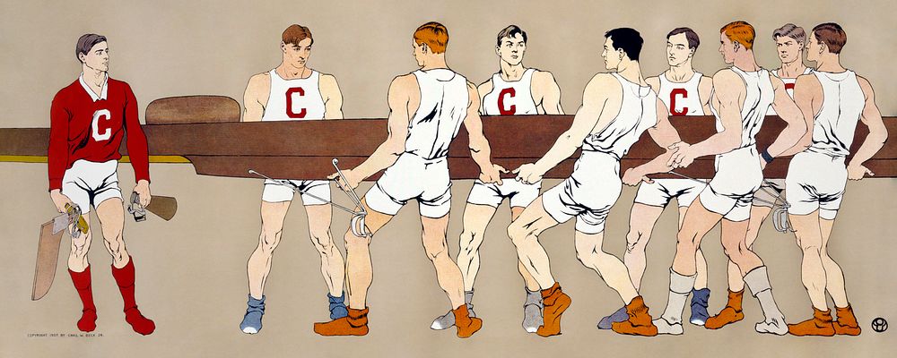 College rowing club  (ca. 1907) print in high resolution by Edward Penfield. Original from ThLibrary of Congress. Digitally…