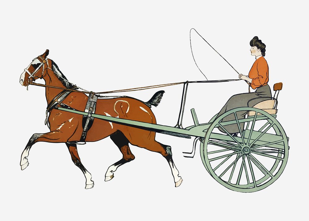 Horse carriage vector art print, remixed from artworks by Edward Penfield