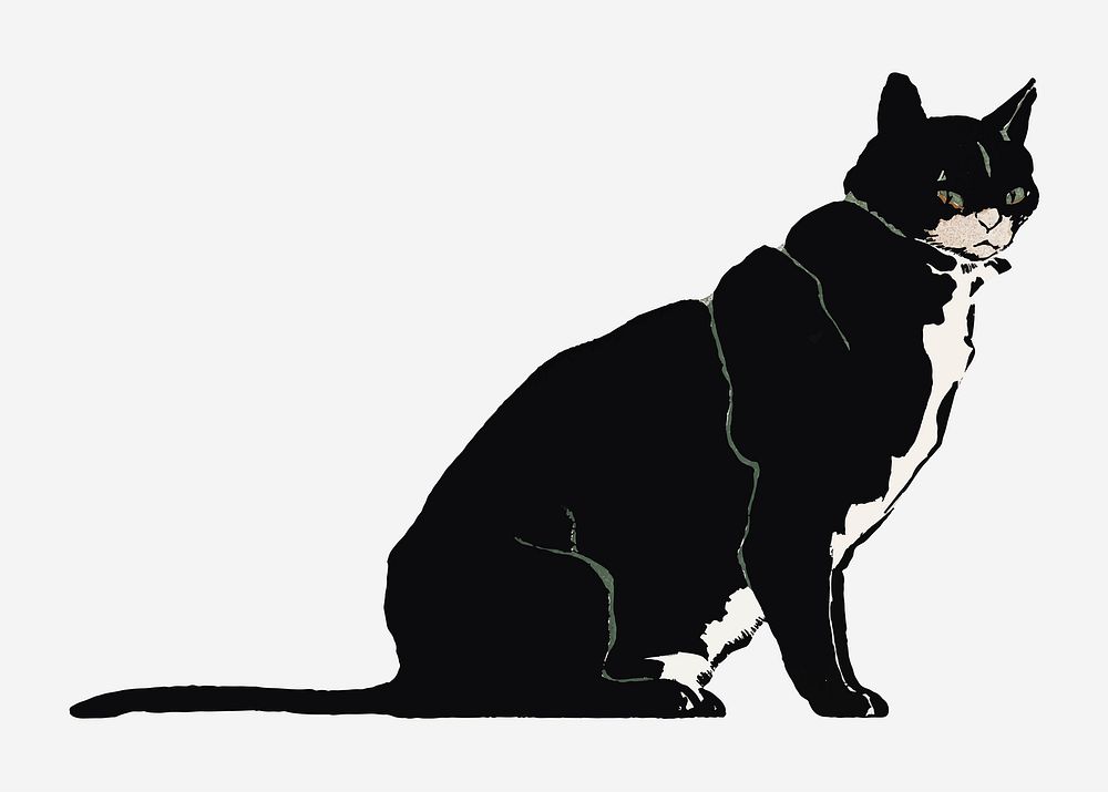 Black cat vector art print, remixed from artworks by Edward Penfield