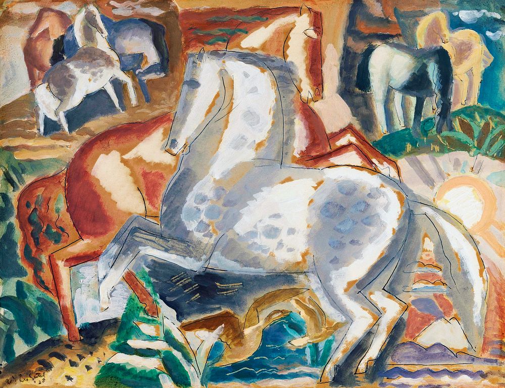 Horses in landscape (1928) painting in high resolution by Leo Gestel. Original from The Rijksmuseum. Digitally enhanced by…