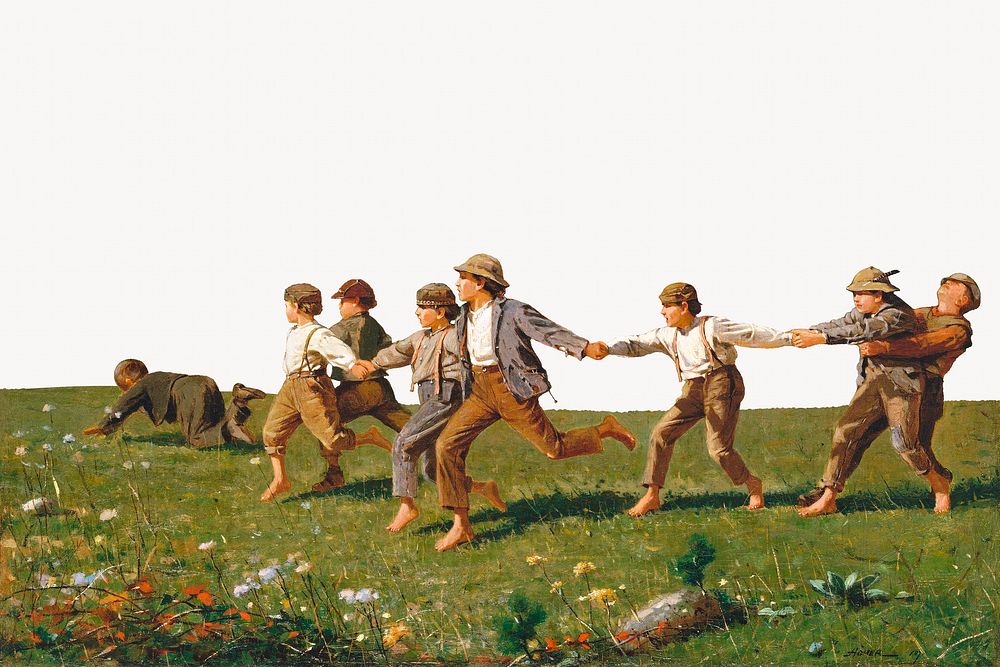 Snap the Whip, Winslow Homer's famous artwork border background, famous artwork remixed by rawpixel 
