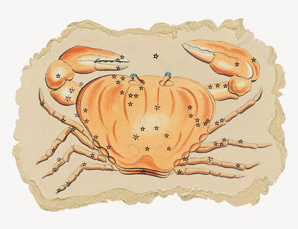 Crab constellation, ripped paper collage element