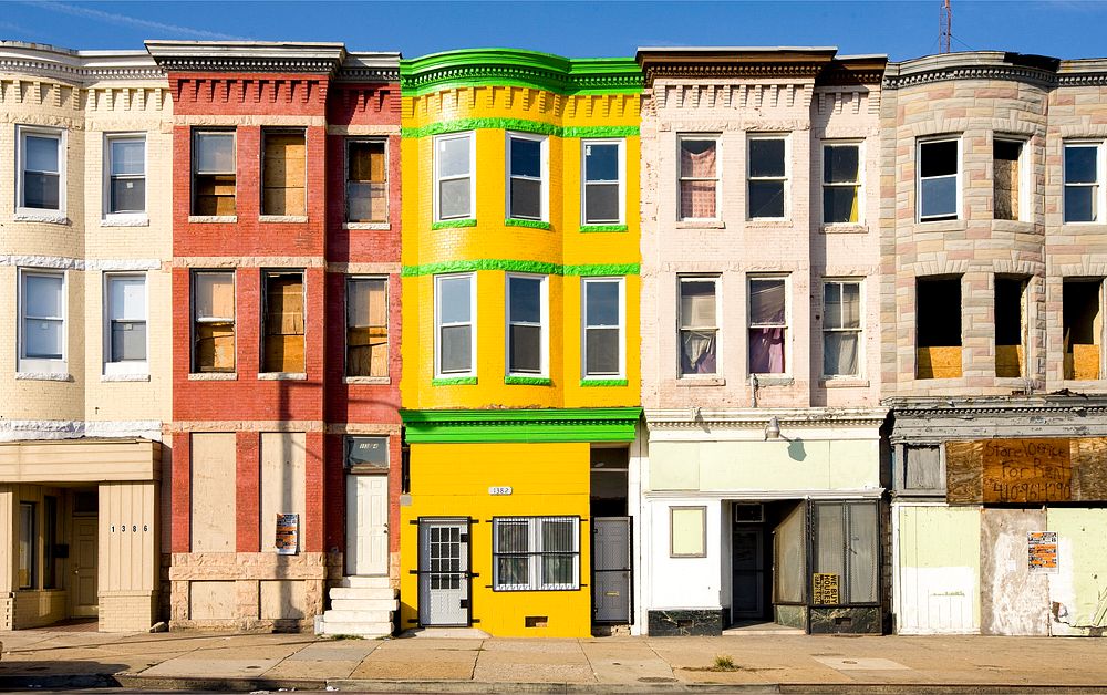 Colorful Baltimore row houses. Original image from Carol M. Highsmith&rsquo;s America, Library of Congress collection.…