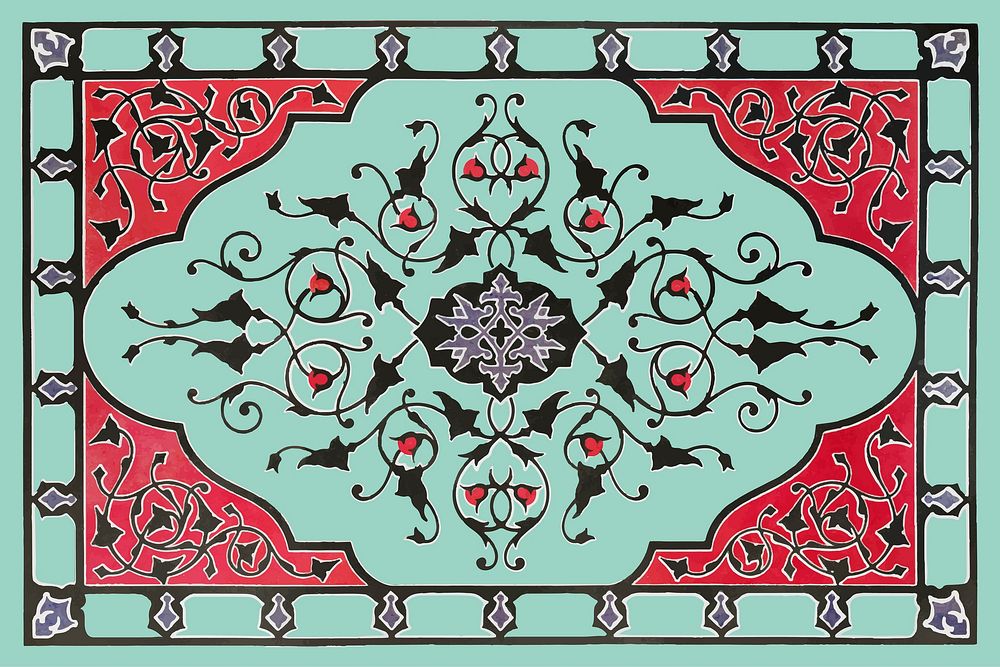 Vintage ornamental background, green floral illustration vector, remix from the artwork of Sir Matthew Digby Wyatt