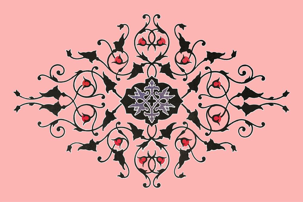 Vintage ornamental background, pink floral illustration vector, remix from the artwork of Sir Matthew Digby Wyatt