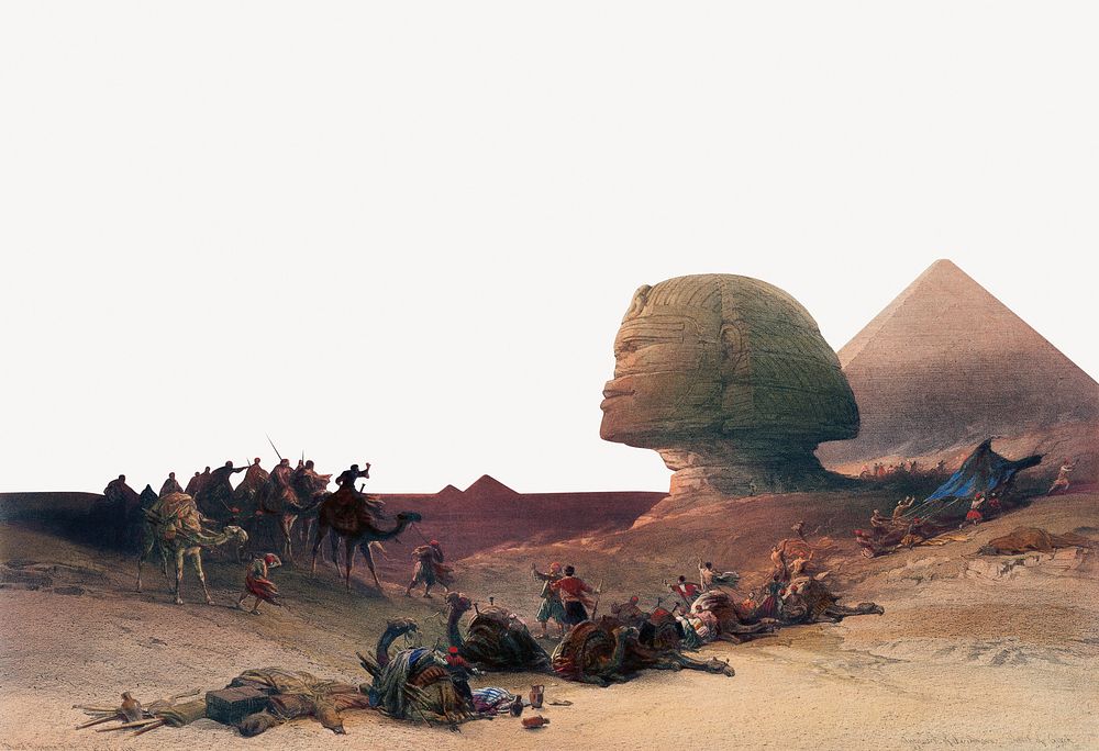 David Roberts's Desert of Gizeh border collage element, famous artwork remixed by rawpixel  psd