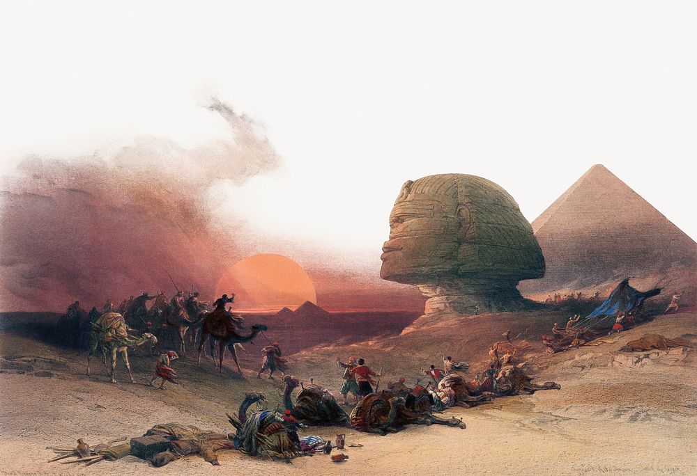 David Roberts's Desert of Gizeh border background, famous artwork remixed by rawpixel 