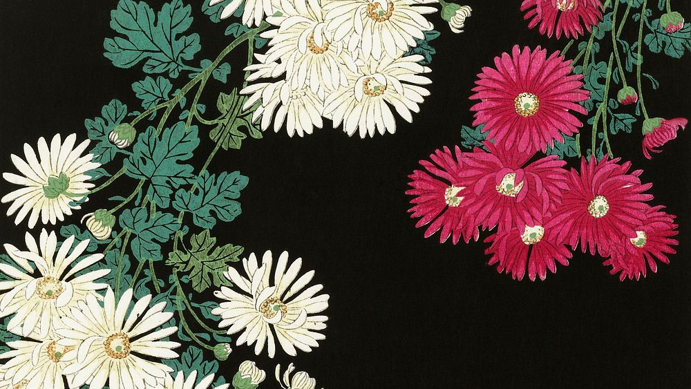 Ohara Koson wallpaper, Japanese desktop background, Chrysanthemums Japanese print