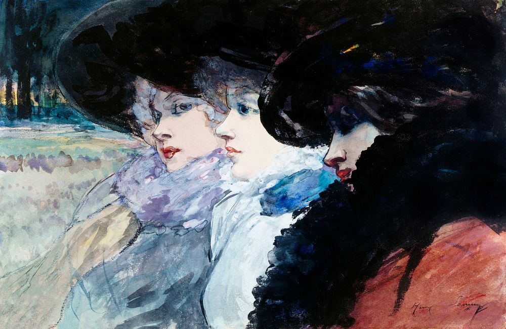 Three women in profile (1890-1900) painting in high resolution by Henry Somm. Original from The Public Institution Paris…