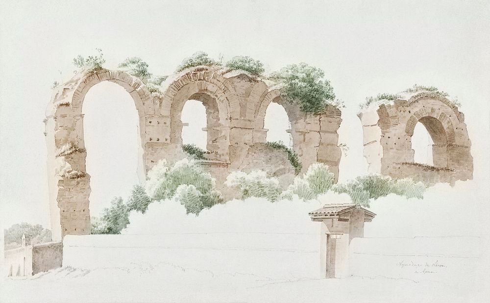 A Part of an Aqueduct in Rome (ca. 1809&ndash;1812) by Joseph August Knip. Original from The Rijksmuseum. Digitally enhanced…