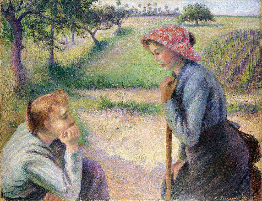 Two Young Peasant Women (1891&ndash;92) by Camille Pissarro. Original from The MET museum. Digitally enhanced by rawpixel.