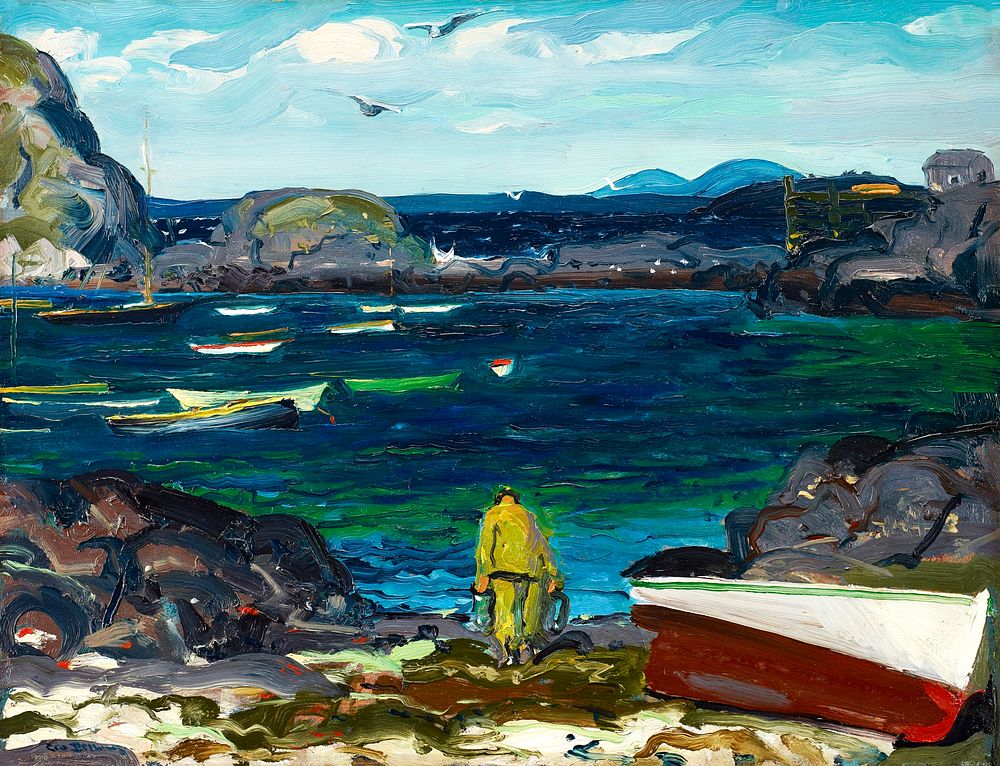 The Harbor, Monhegan Coast, Maine (1913) painting in high resolution by George Wesley Bellows. Original from Minneapolis…