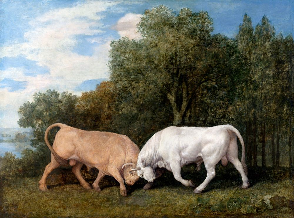 Bulls Fighting (1786) painting in high resolution by George Stubbs. Original from The Yale University Art Gallery. Digitally…