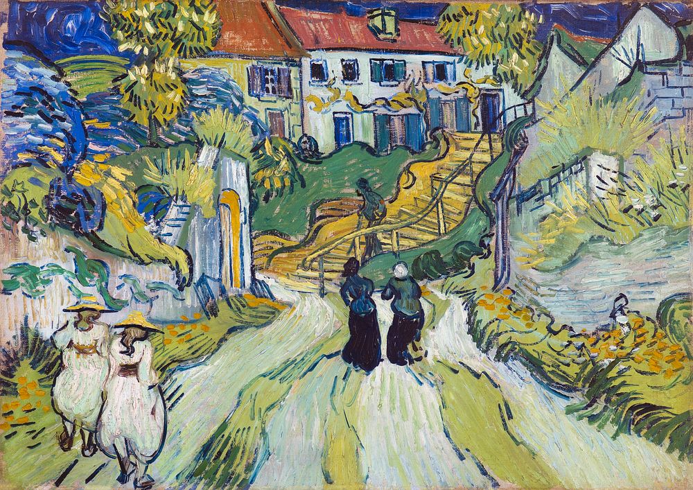 Vincent van Gogh's Stairway at Auvers (1890) famous landscape painting. Original from the Saint Louis Art Museum. Digitally…