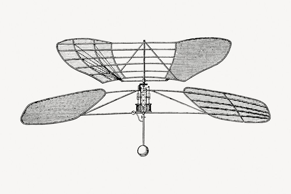 Aircraft collage element, hand drawn artwork psd